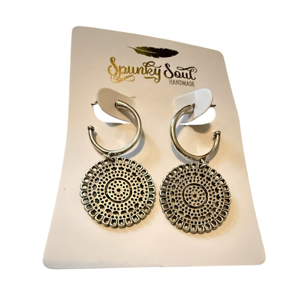 Spunky Soul Handmade Silver Hoop Dangle Medallion Bohemian Earrings